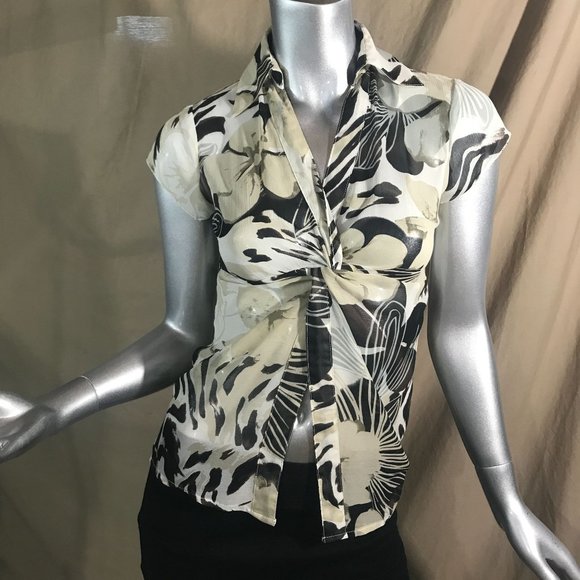 M.K.M Designs Women's Small Y2K Semi Sheer Crop Belly Relieving Blouse V Neck To - Picture 3 of 15